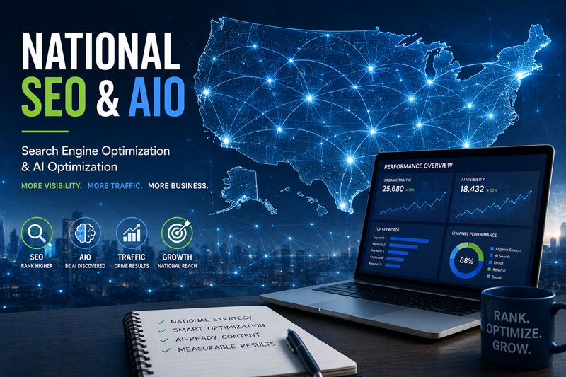 Illustration showing the components of SEO and AI optimization and how they interrelate.